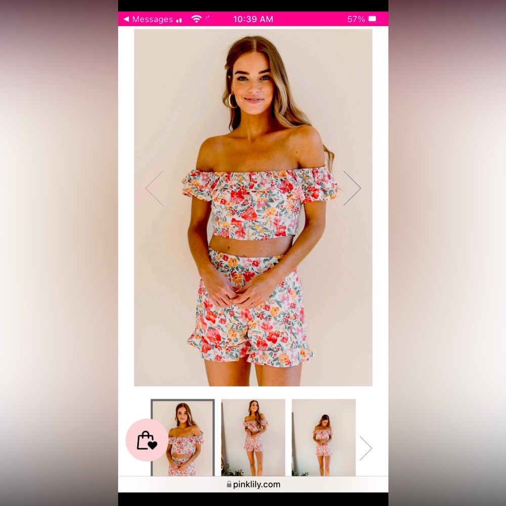 Pink Lily Floral 2 piece set - Size Medium. NWOT. Never worn.